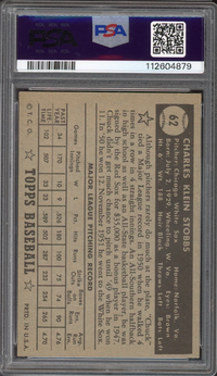 1952 Topps #62 Chuck Stobbs Black Back PSA EX-MT 6