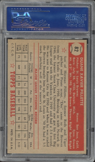 1952 Topps #82 Duane Pillette PSA NM+ 7.5