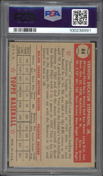 1952 Topps #84 Vern Stephens PSA EX-MT 6