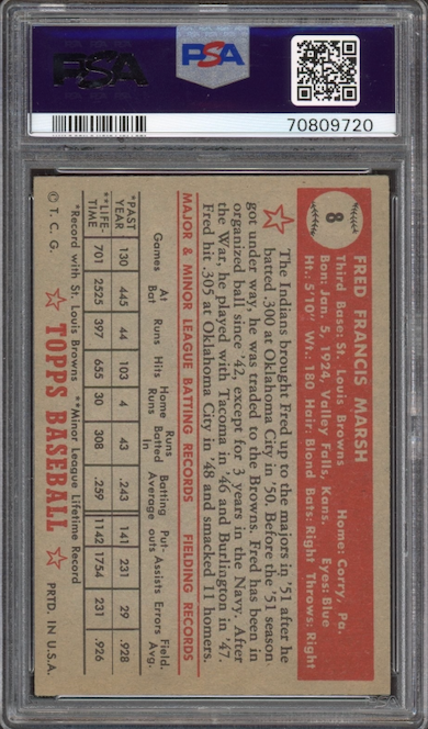 1952 Topps #8 Fred Marsh PSA EX+ 5.5
