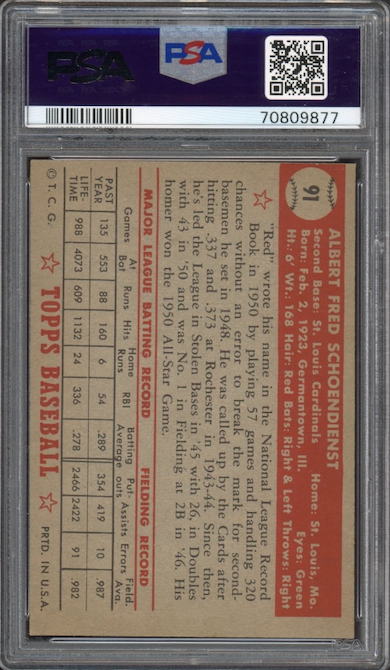 1952 Topps #91 Red Schoendienst PSA EX 5