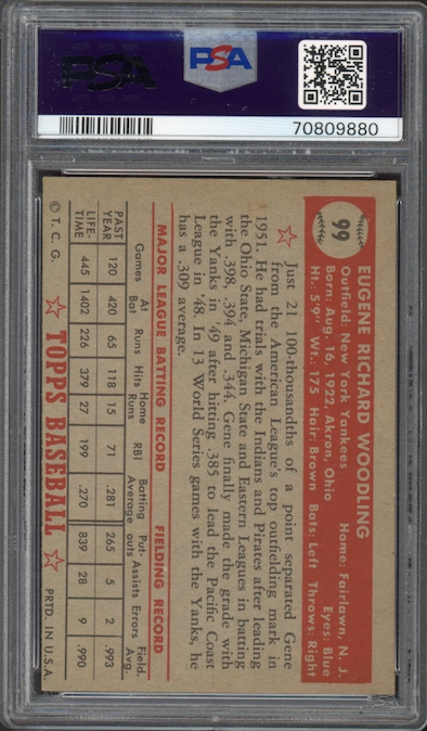 1952 Topps #99 Gene Woodling PSA EX-MT 6