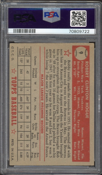 1952 Topps #9 Bobby Hogue PSA VG-EX 4