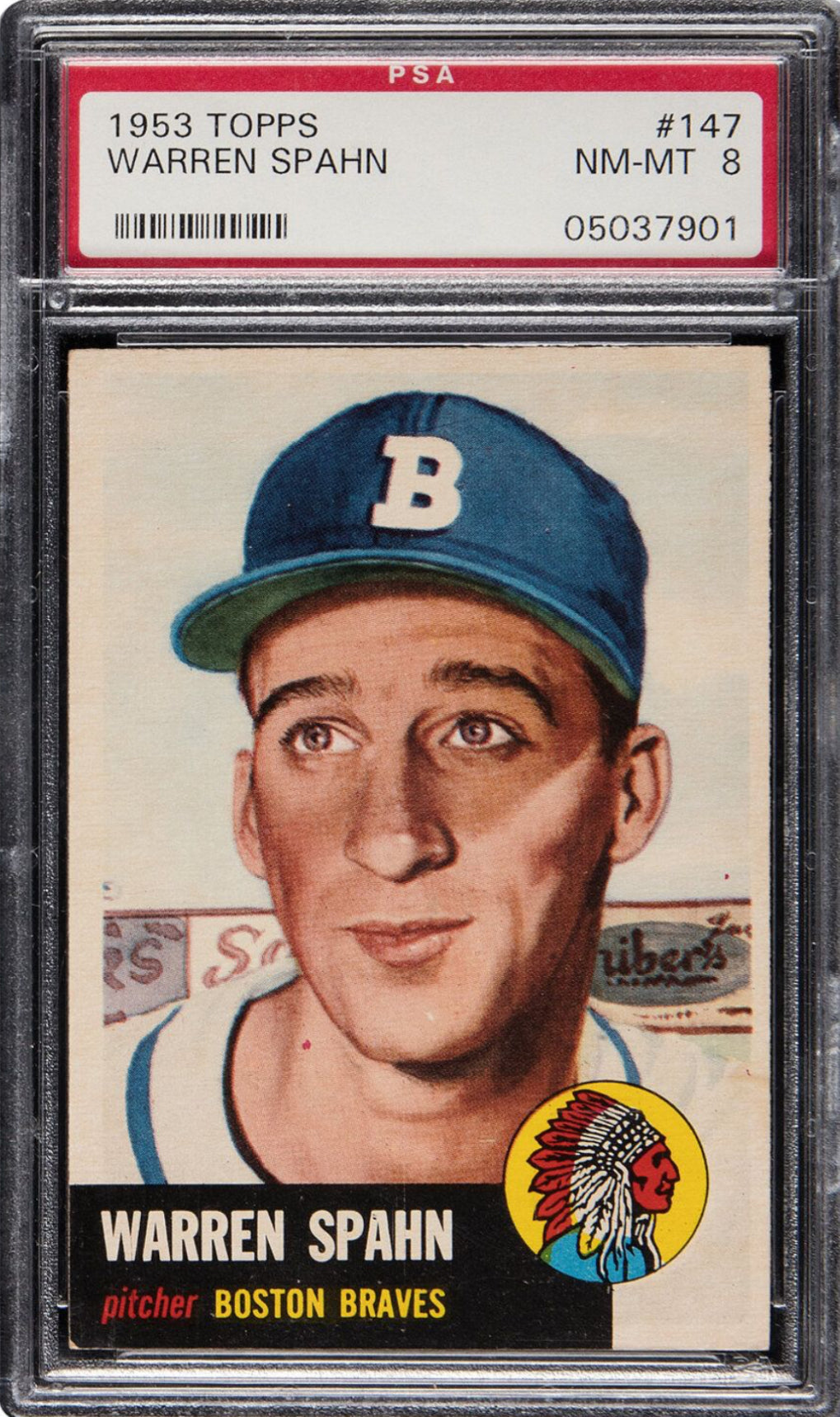 1953 Topps #147 Warren Spahn PSA 8