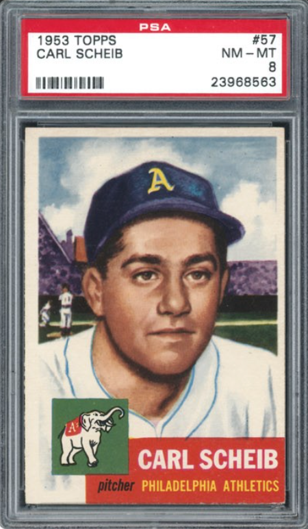 1953 Topps #57 Carl Scheib PSA 8