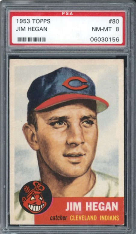 1953 Topps #80 Jim Hegan PSA 8