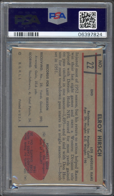1953 Bowman #22 Elroy Hirsch PSA MINT 9