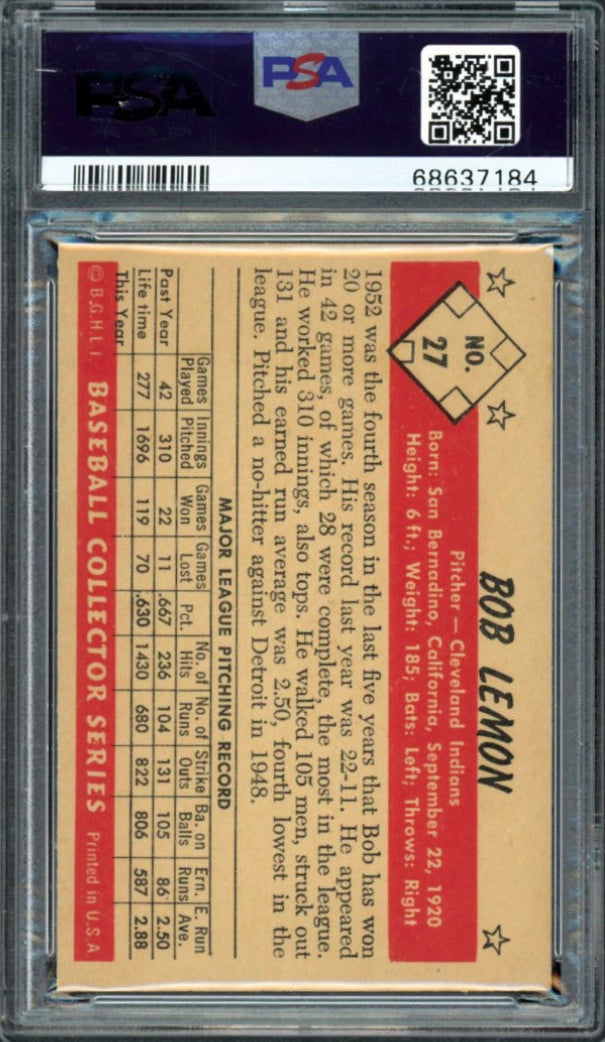 1953 Bowman B & W #27 Bob Lemon PSA MINT 9