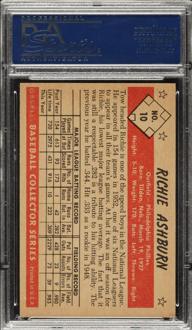 1953 Bowman Color #10 Richie Ashburn PSA NM-MT 8