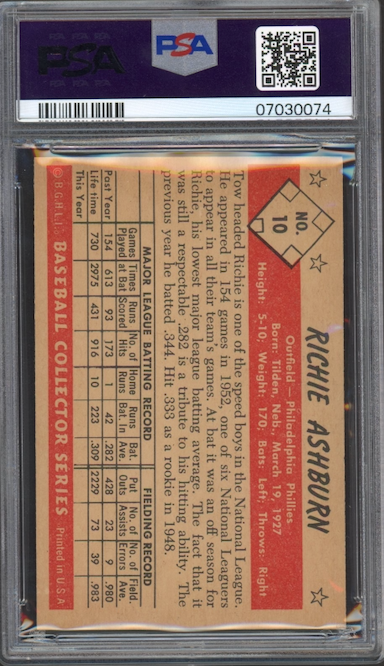 1953 Bowman Color #10 Richie Ashburn PSA NM-MT 8