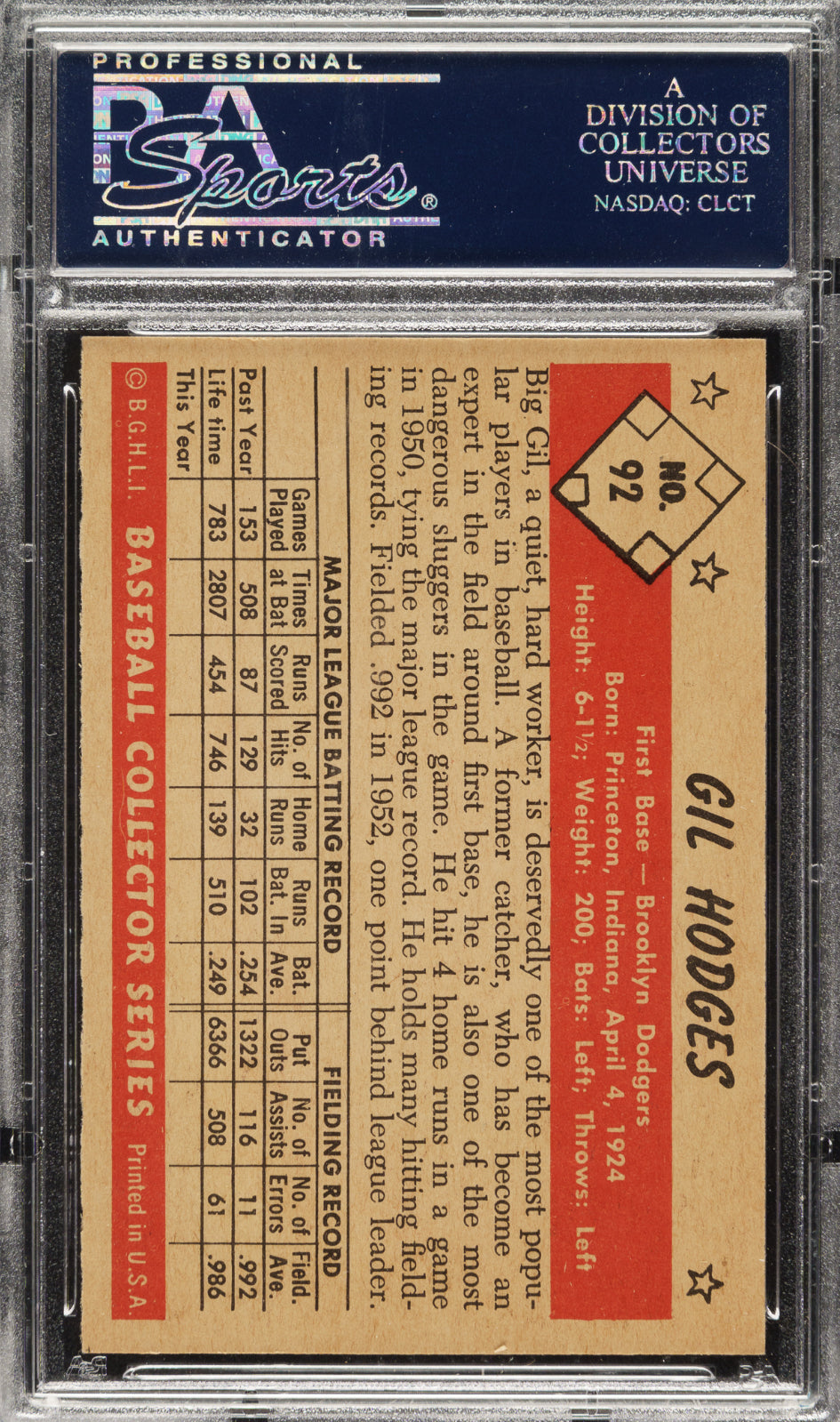 1953 Bowman Color #92 Gil Hodges PSA 8