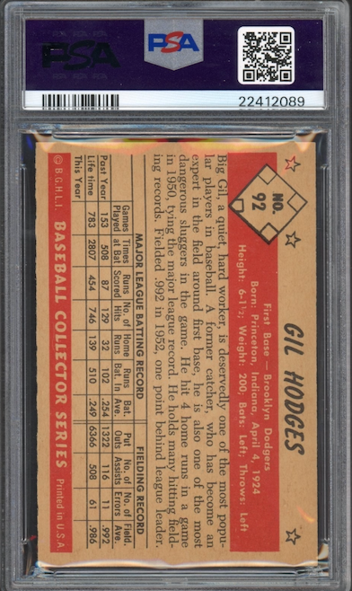 1953 Bowman Color #92 Gil Hodges PSA NM-MT 8