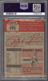 1953 Topps #191 Ralph Kiner PSA MINT 9
