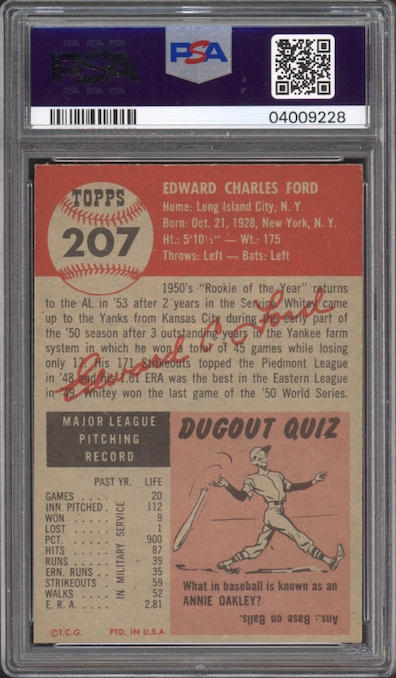 1953 Topps #207 Whitey Ford PSA MINT 9