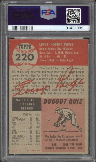 1953 Topps #220 Satchel Paige PSA NM 7