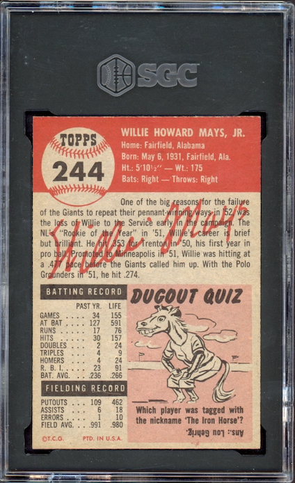1953 Topps #244 Willie Mays SGC EX-NM 6
