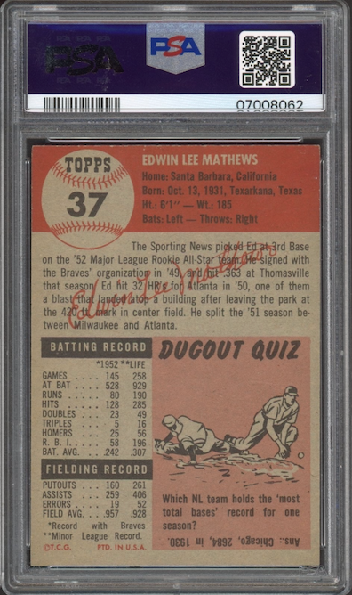 1953 Topps #37 Ed Mathews PSA NM-MT 8
