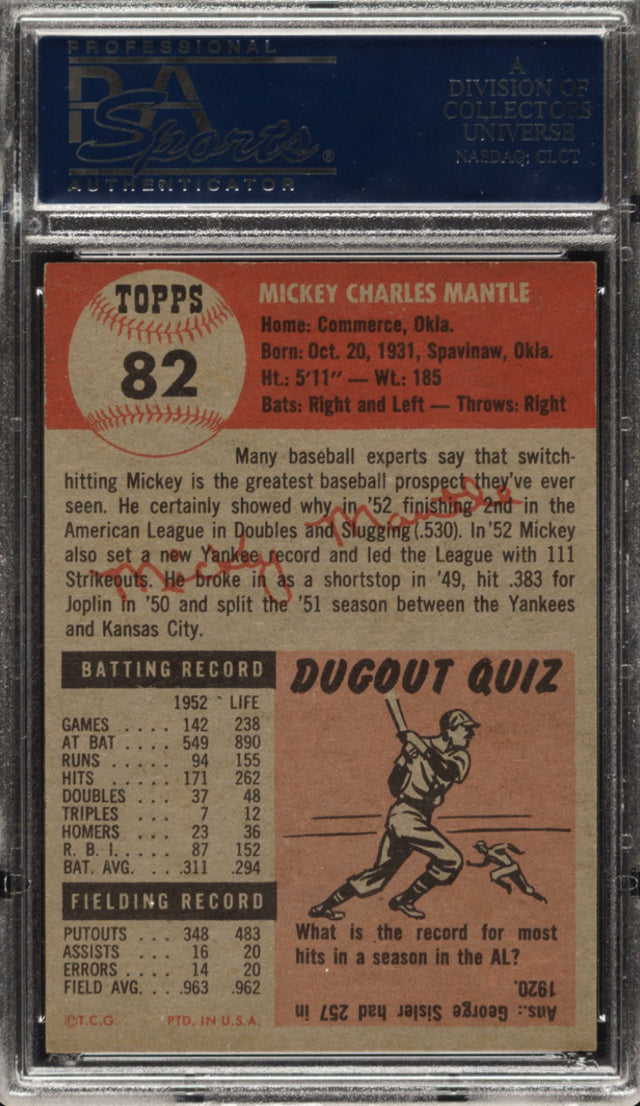 1953 Topps #82 Mickey Mantle PSA 8
