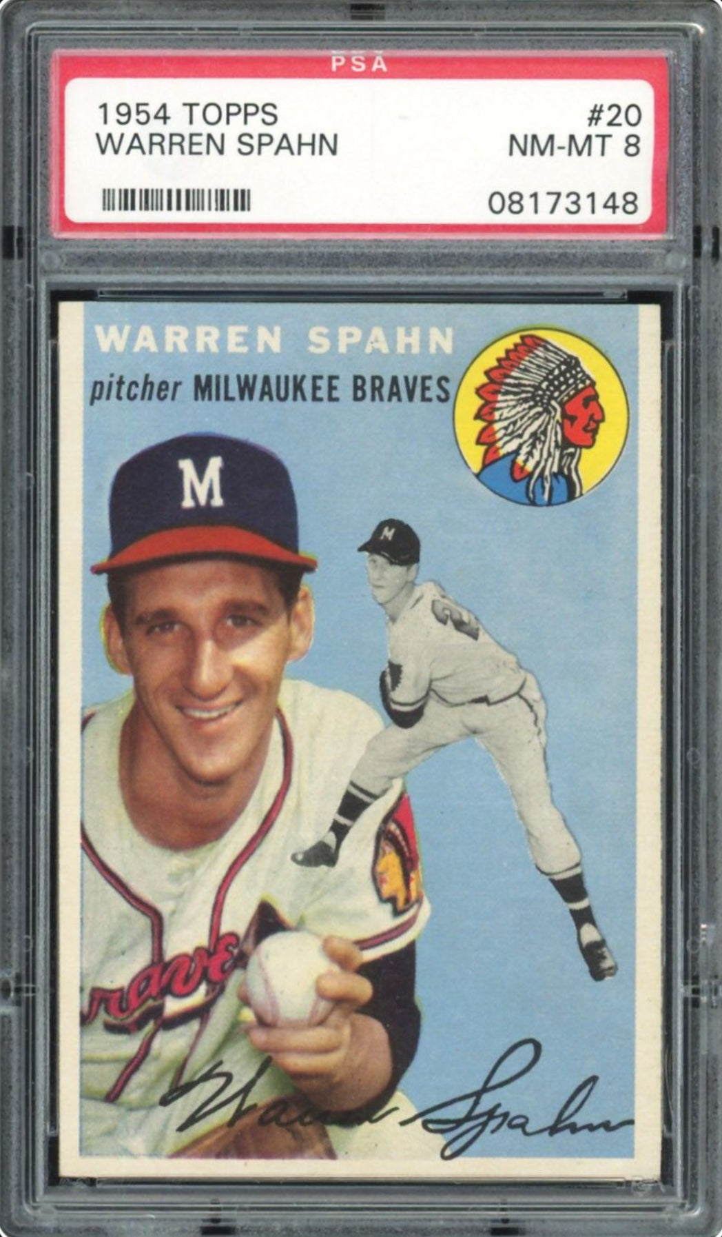 1954 Topps #20 Warren Spahn PSA 8