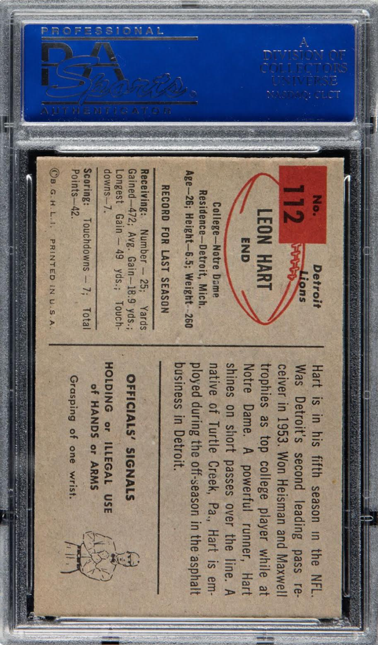 1954 Bowman #112 Leon Hart PSA MINT 9