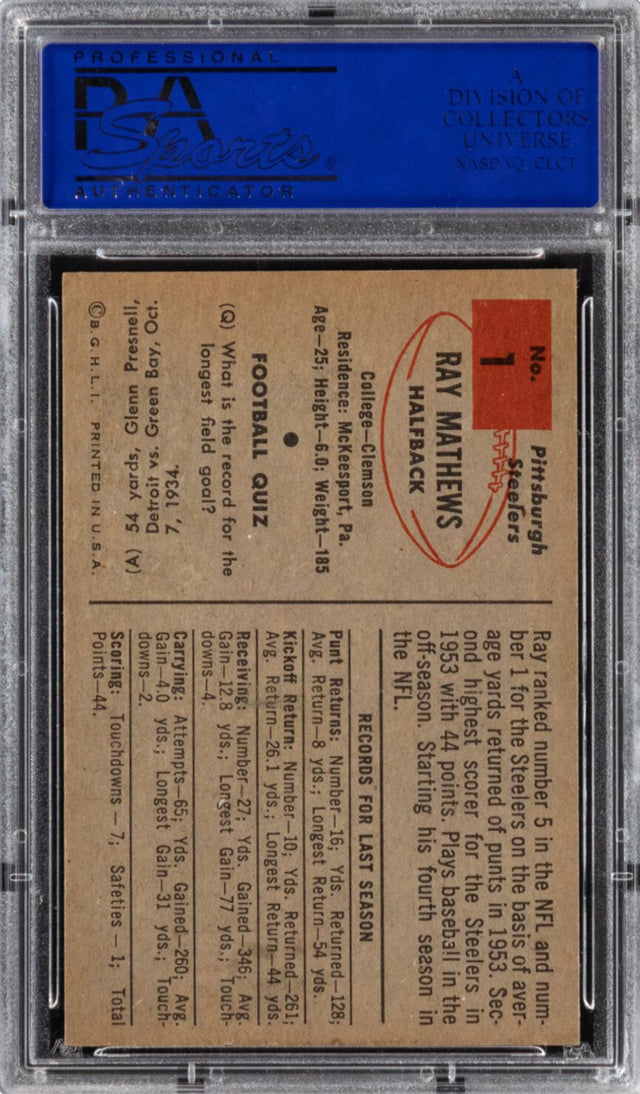 1954 Bowman #1 Ray Matthews PSA MINT 9