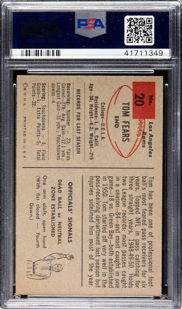 1954 Bowman #20 Tom Fears PSA GEM MINT 10