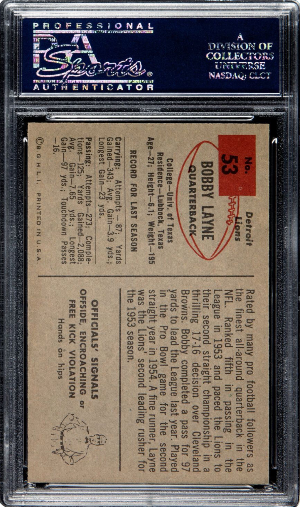 1956 Topps #116 Bobby Layne PSA 9
