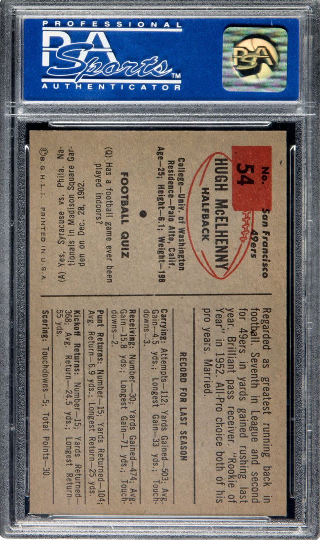 1954 Bowman #54 Hugh McElhenny PSA MINT 9