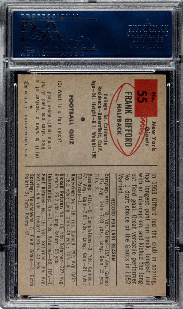 1954 Bowman #55 Frank Gifford PSA MINT 9