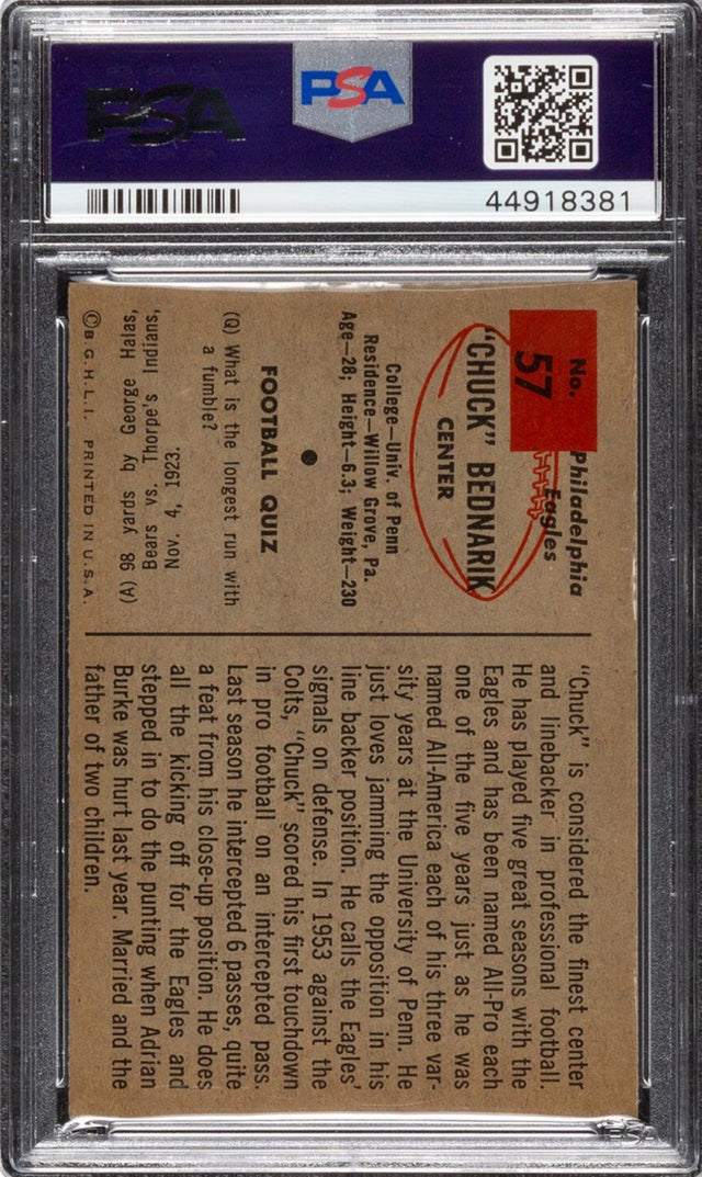 1954 Bowman #57 Chuck Bednarik PSA MINT 9