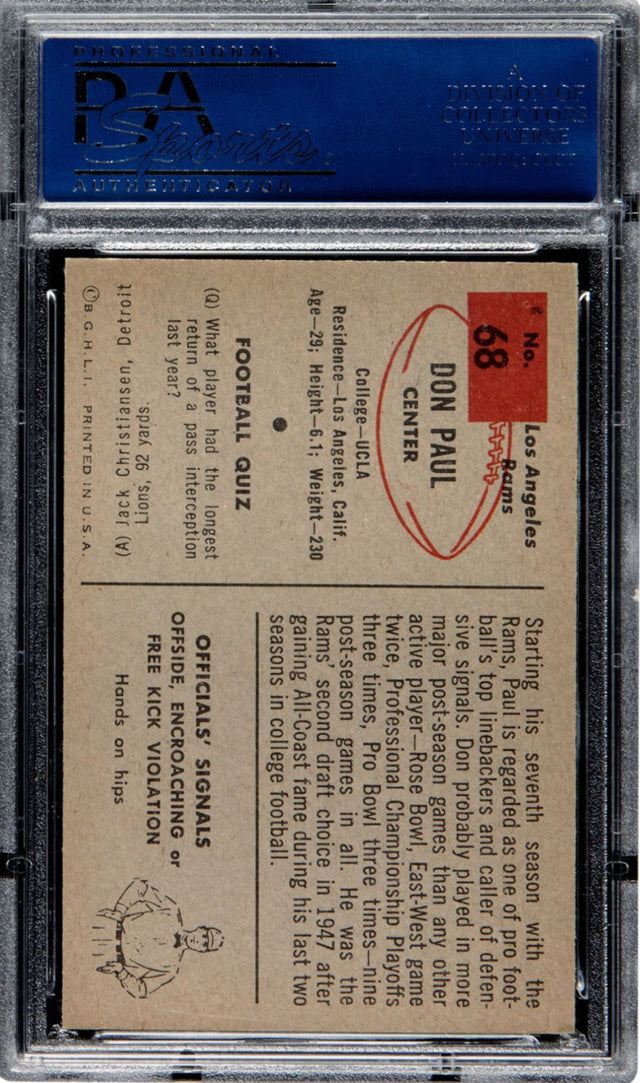 1954 Bowman #68 Don Paul PSA MINT 9