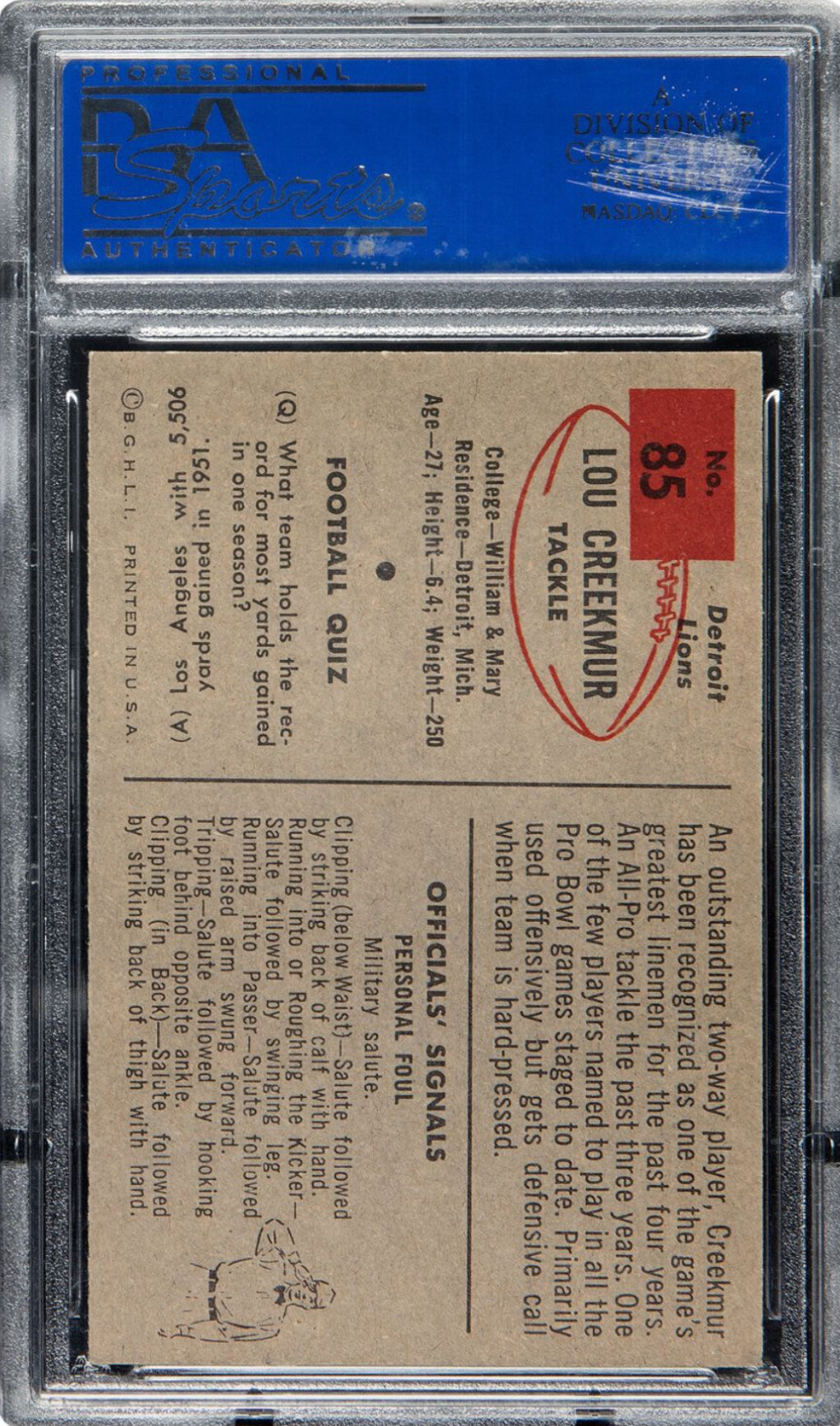 1954 Bowman #85 Lou Creekmur PSA MINT 9