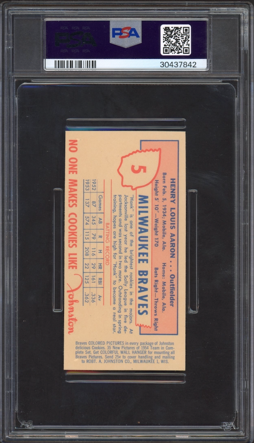 1954 Johnston Cookies Hank Aaron ROOKIE PSA MINT 9