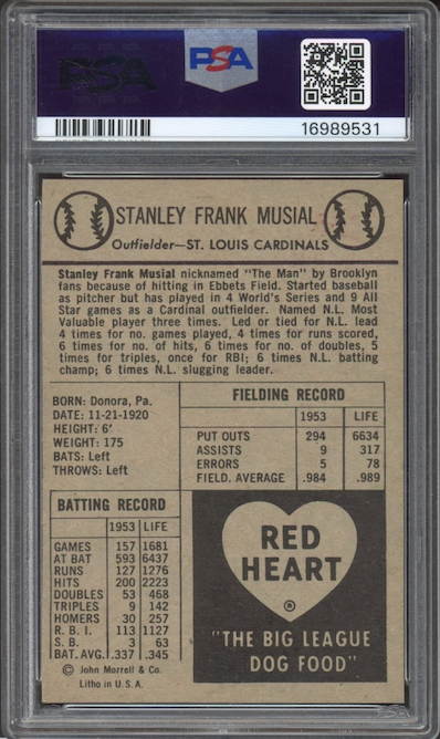 1954 Red Heart Stan Musial PSA NM-MT+ 8.5