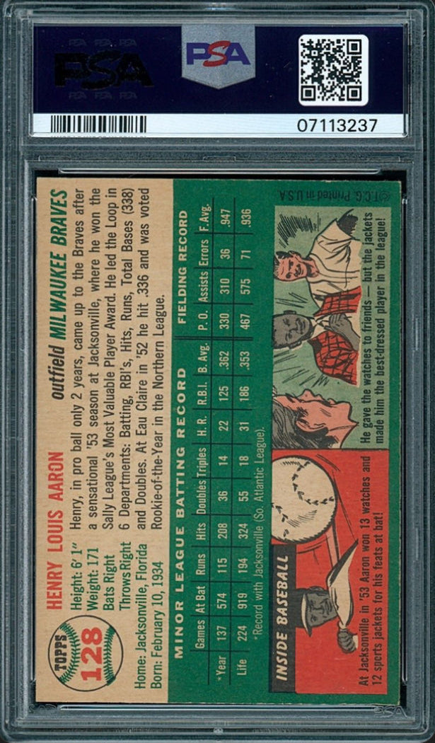 1954 Topps #128 Henry Aaron PSA 8