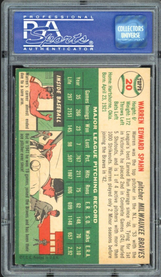 1954 Topps #20 Warren Spahn PSA NM-MT 8