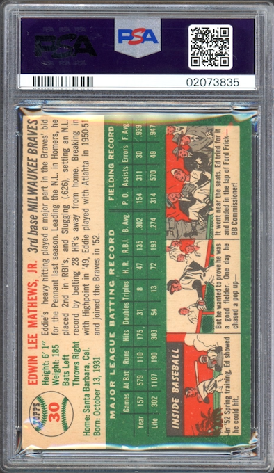 1954 Topps #30 Ed Mathews PSA NM-MT 8