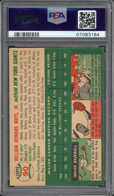 1954 Topps #90 Willie Mays PSA NM-MT 8