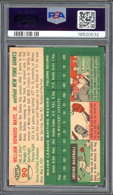 1954 Topps #90 Willie Mays PSA MINT 9
