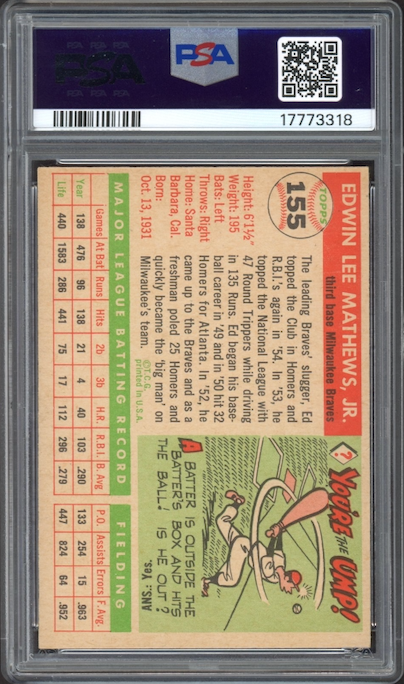 1955 Topps #155 Ed Mathews PSA MINT 9