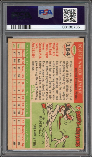 1955 Topps #164 Roberto Clemente ROOKIE PSA NM-MT 8