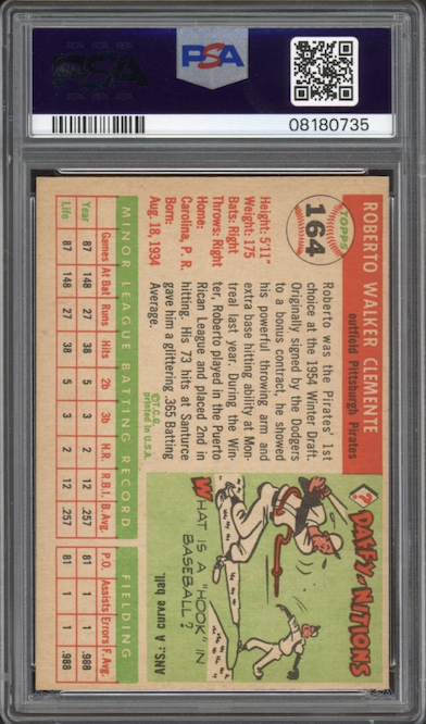 1955 Topps #164 Roberto Clemente ROOKIE PSA NM-MT 8