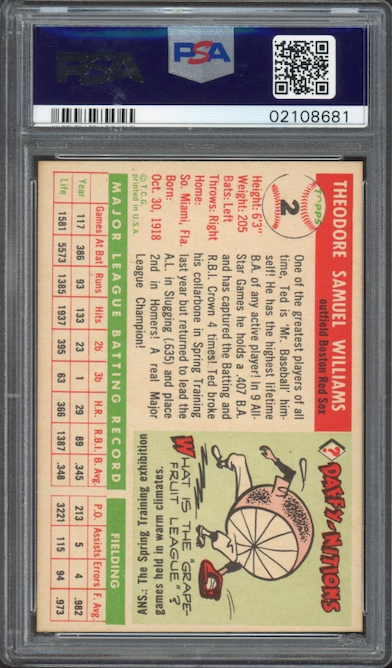 1955 Topps #2 Ted Williams PSA NM-MT 8