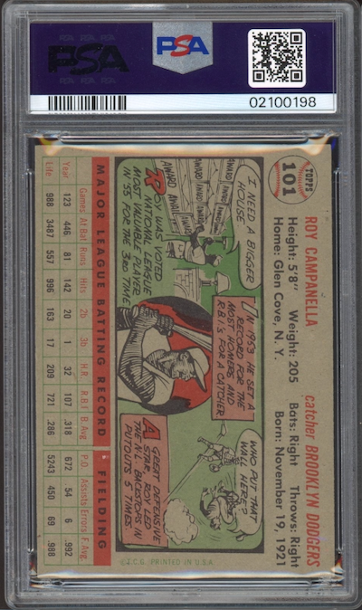 1956 Topps #101 Roy Campanella Gray Back PSA NM-MT 8