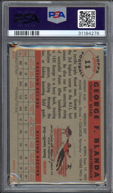 1956 Topps #11 George Blanda PSA MINT 9