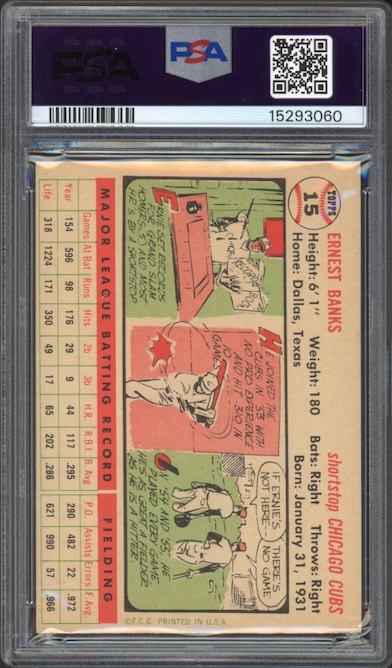 1956 Topps #15 Ernie Banks White Back PSA NM-MT 8