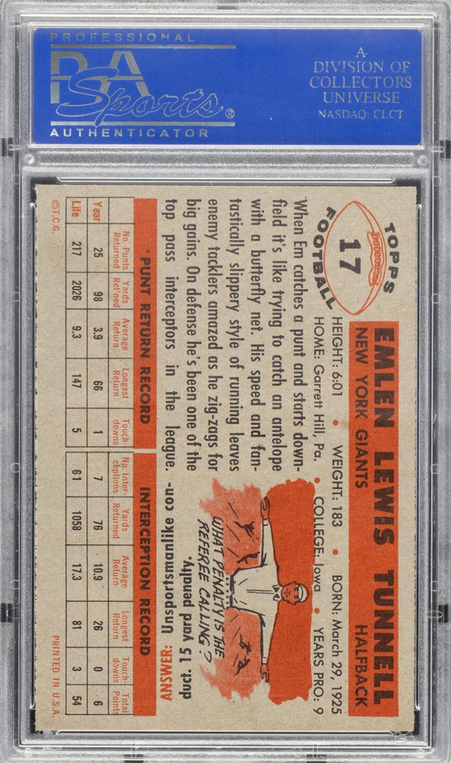 1956 Topps #17 Emlen Tunnell PSA 8