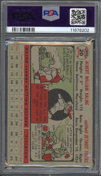 1956 Topps #20 Al Kaline Gray Back PSA NM-MT 8