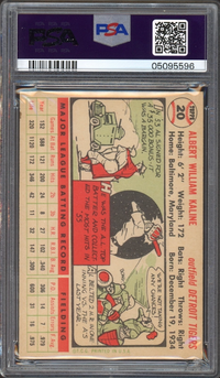 1956 Topps #20 Al Kaline White Back PSA NM-MT 8
