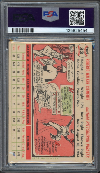 1956 Topps #33 Roberto Clemente White Back PSA EX-MT+ 6.5